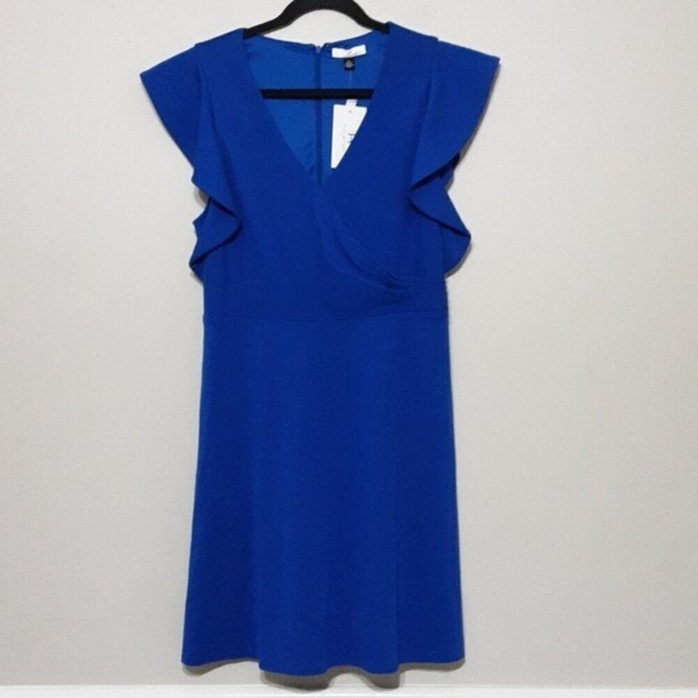 H by Halston mini dress women 10 royal blue Ruffled  Wrap Front soft event Y2K